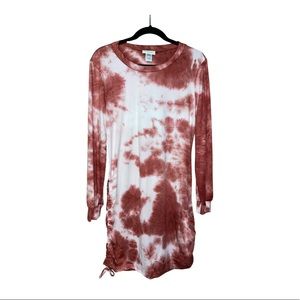 NWT Starlet Tie Dye Dress W/ Side Ruching - Rose Red & Light Pink - Size L